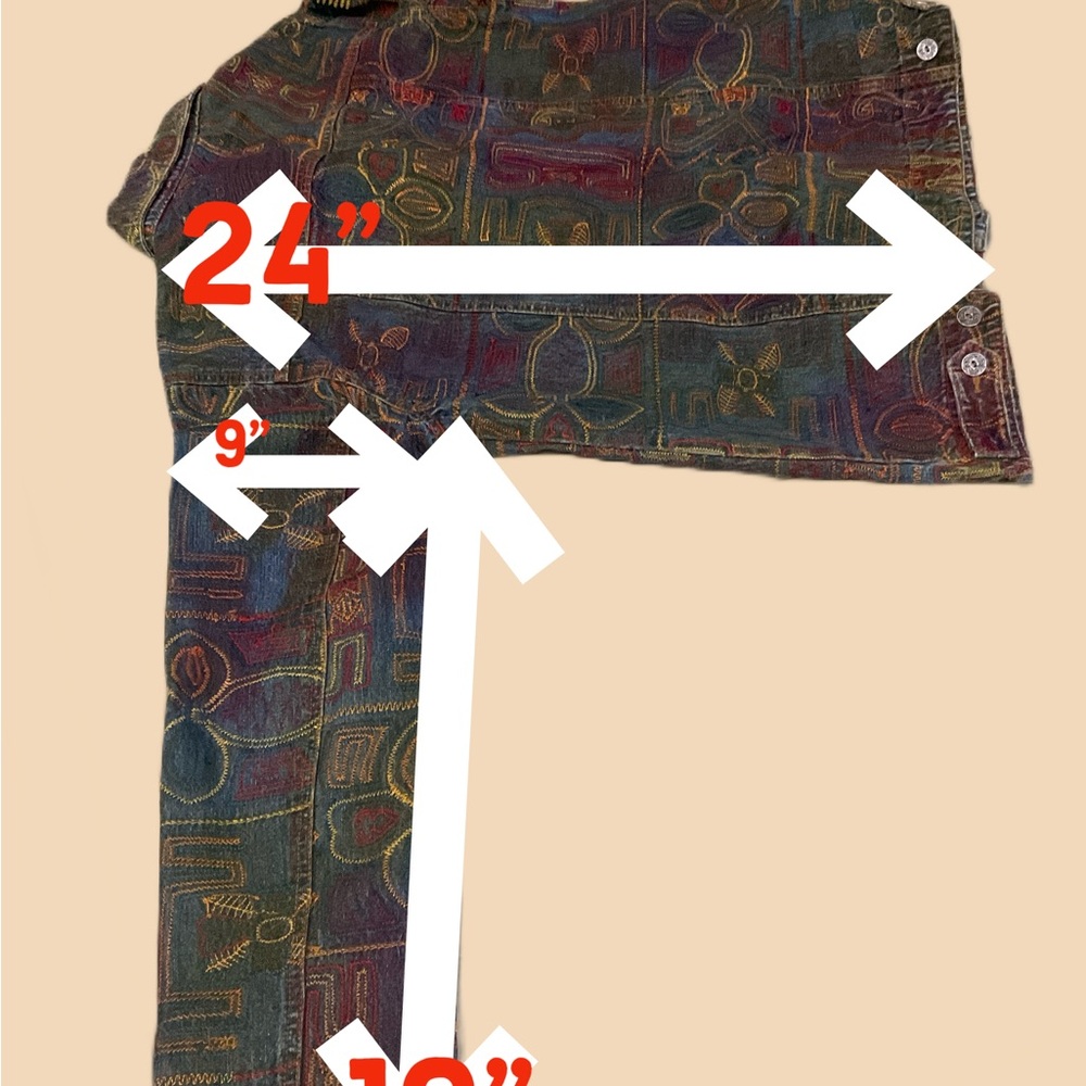 Chico's Design Denim Jacket Applique Embroidered Geometric Multicoloured Size 2